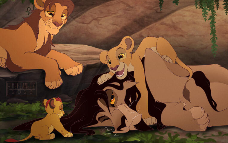 (Non-canon) Mbali with his niece, Kiara, and nephews, Kopa and Kion.