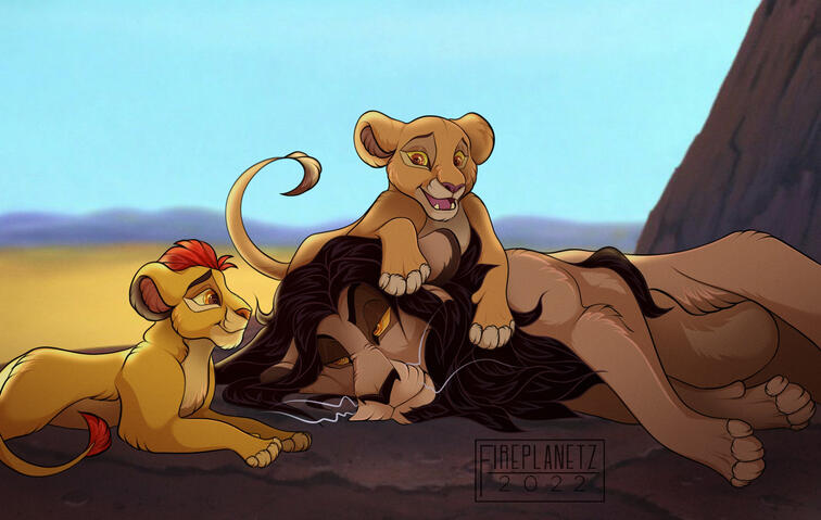 (Non-canon) Old version of Mbali with his niece, Kiara, and nephew, Kion.