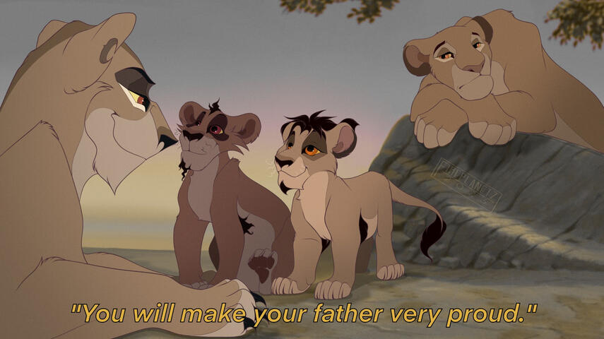 Zira tells Nuka and Mbali that they will both make their father proud.