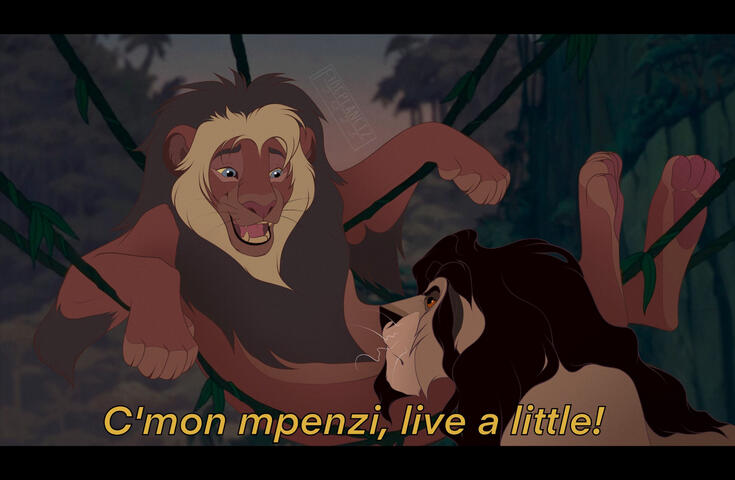 Okoro tries to ease Mbali's worries about the state of the Pridelands in his absence.